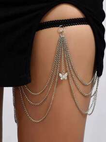 1 pieza Cadena de muslo sexy para mujer, cadena corporal de metal con borlas de mariposa, brazalete de pierna