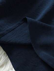 Women Casual Solid Color Notched Neck Short Sleeve T-Shirt - Navy Blue - View 8