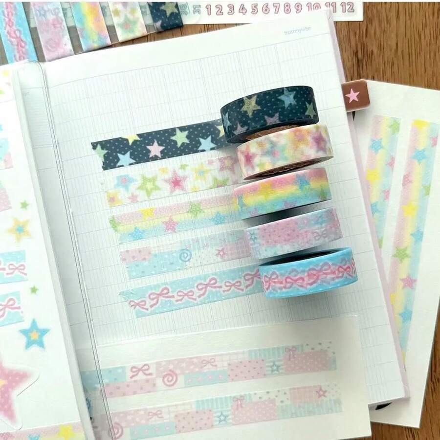 1 Roll Korean Style Washi Tape, Ins Decorative Stickers, Star Basic Scrapbooking Materials Back To School - Multicolor - View 1