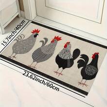 Tapete de Cozinha Antiderrapante com Estampa de Família de Galo e Galinha em Veludo Aveludado - Durável Poliéster, Lavável em Máquina, Tapete Retangular para Sala de Estar, Área de Jantar e Entrada, Adequado para Carpete de Piso de Cozinha