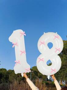 40" roze strikdecoratie witte cijfers folie ballonnen 0-9, roze strikdecoratie, geschikt voor verjaardagsfeestjes, Valentijnsdag, jubileum, bruiloft, Kerstmis, nieuwjaarsdecoratie