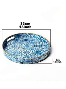 Bandejas decorativas de estilo bohemio azul de plástico con asas para decoración de mesa de café, bandeja de almacenamiento de escritorio para joyas, perfumes, organizador de bandejas otomanas estilo boho, accesorios de cocina, decoración de cocina, bandeja para frutas