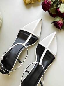French Style Versatile Low Heel Shoes, Pointed Toe Thin Strap Combo Open Toe Kitten Heel Sexy Sandals For Women - White - View 4