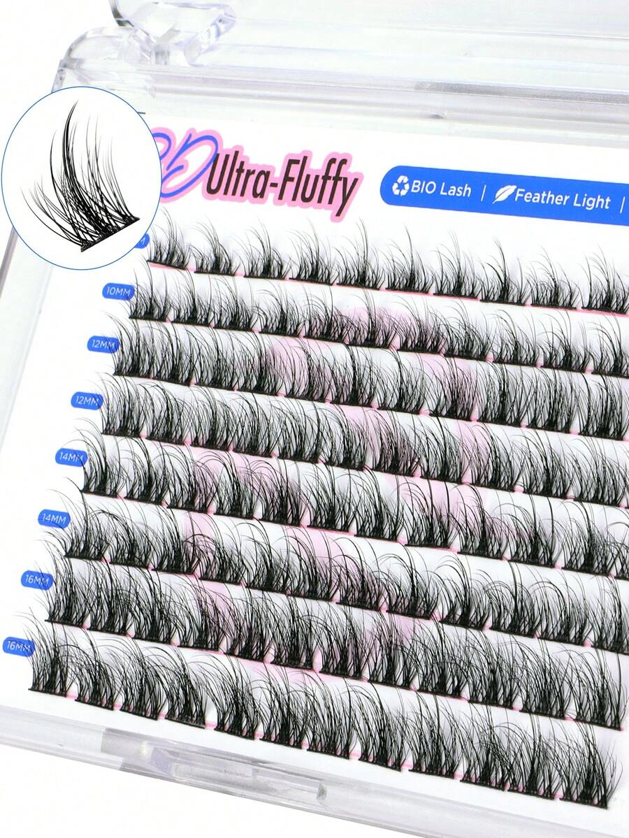 96Pcs Bepholan Lash Clusters, Individual Cluster Lashes, 10-16mm C Curl DIY Eyelash Extension Super Thin Band Reusable Soft Glue Bonded Lash Extensions (BDD08) - Pink - View 1