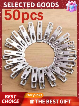 50pcs Stainless Steel Clips - Multi-Purpose Durable Household Clothespins, Towel Clips, Suitable For Drying Clothes, Towels, Etc, Available In 5/10/20/30/40/50 Pack