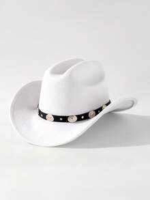 1pc Women's Woolen Felt Hat With Rhinestone Chain Decoration, Unisex Western Cowboy Hat For Autumn/Spring, Fashion & Versatile For Everyday Wear, Traveling