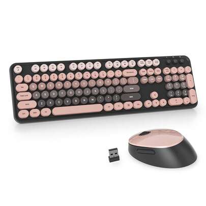 Wireless Keyboard And Mouse Set, Cute Keyboard And Mouse Combo, Full Size Typewriter Keyboard With Number Pad, Colorful Keyboard With Round Keycaps For Windows PC Laptop