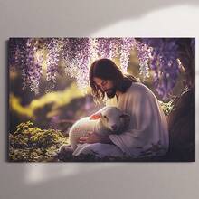 1 Pc Canvas Painting,Painting, Person, Lamb, Wisteria, Indoor, Wall - Hanging, Natural Scenery,Wood Framed Painting (1) Thickness 2.5 Cm/ 1 Inch-Home Decoration For All Occasions,Ideal New Year, Valentine's Day,Thanksgiving,Easter,Christmas Gift,Room Decoration Aesthetic,Wall Decoration Art,Perfect Gift,Autumn And Winter Wall Decoration,Living Room Decoration, Bedroom Decoration, Kitchen Decoration, Entry Decoration, Bathroom Decoration, Direct Wall Painting, High Quality Wall Painting Poster,Modern Home Decoration Stretched And Framed Ready To Hang