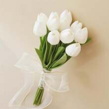 Romantische weiße Hochzeitssträuße für Braut und Brautjungfer, Tulpen-Simulationsblumen, Brautstrauß, Hochzeitsfotografie-Strauß, Ehedekoration, künstliche Blumensträuße für Hochzeit, Valentinstag, Kirche, Zuhause, Dekoration, Sommer, Geburtstag, Geschenke, Strand, Schulmaterial, Raumdekoration