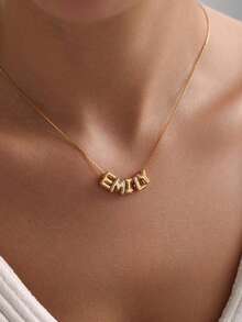 Fashionable Personalized Gold Letter Name Custom Necklace, Elegant & Versatile, Suitable As Gift For Family, Friends, Lovers, Birthday, Holiday, Anniversary, Casual Wear - Gold - View 4