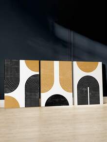 3pcs Modern Wall Art, Fashion Decorative Artwork, Black Yellow Print Posters, Abstract Canvas Artwork Paintings, Elegant Wall Art, Classic Paintings, Room Aesthetic, Home Decoration, Ideal Gift, For Living Room, Bedroom, Bathroom, Optional Frame ,Wall Art With Frame