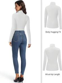 3 Pack Women's Long Sleeve Turtleneck Pullover Baselayer Undershirts Mock Tops, Fashionable Style - Bộ C: Đen Xám Trắng - Xem 3