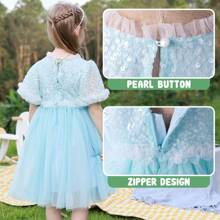 Girls Summer Dress Sequin Embellished Tulle Skirt Ruffled Sleeve Princess Style