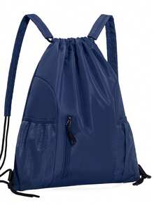 Mochila de nylon resistente à água com cordão, nova, em estoque, bolsa de fitness para viagem e atividades ao ar livre, de cor lisa, mochila de viagem casual simples