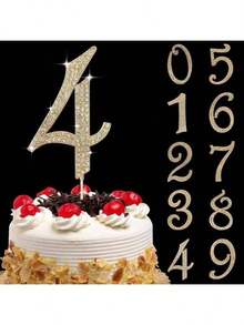 1pc Large Number 0 1 3 4 5 6 7 8 9 Birthday Cake Topper, Gold Bling Rhinestone Happy Birthday Cake Topper, No 1 10 16 18 21 30 40 50 60 70 80 Cake Toppers For Birthday Party Wedding Anniversary Decorations, - Gold - View 14