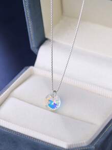 BALMORA 1 Piece Of Fashionable And Elegant S925 Sterling Silver Colorful Transparent Synthetic Crystal Pendant Necklace, Women's Collarbone Chain, Daily Vacation Music Festival Party Outfit - Silver - View 7