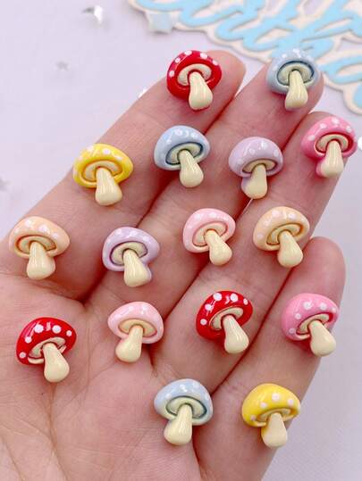 20pcs Mixed Resin Mini Colorful Cartoon Mushroom Scrapbooks Figurines Flat Back Stone DIY Bow Christmas Decor Accessories Crafts Summer, School