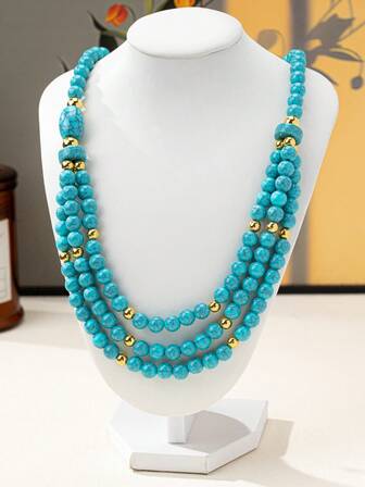 1 st bohemiskt vintage halsband med asymmetriskt pärlhalsband för kvinnor