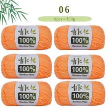 6 包 300 克竹纤维纱线，透气舒适，适合钩编、针织 T 恤、披肩、围巾、毛衣、夹克、帽子、开衫和配饰，春、夏、秋手工必备，柔软顺滑的纱线