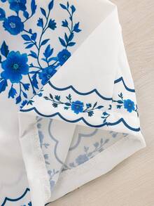 2pcs Baby Girl Floral Print Dress + Hat Set, Casual Elegant Style, Lightweight For Spring/Summer - Blue - View 6