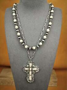 1 pezzo Collana con pendente a forma di croce intarsiato in turchese, ispirato allo stile , unisex