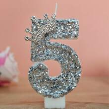 Silver Glitter Number Candles With Luxurious Crown, Suitable For Birthday, Anniversary, Celebration, Party Cake Decoration - Silver - View 22