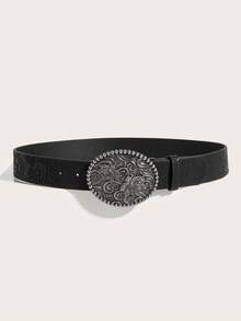 1pc Women's Retro Metal Buckle PU Belt, Suitable For Western Cowboy-Style Outfit Summer, School Fall, Autumn, Halloween - Black - View 2