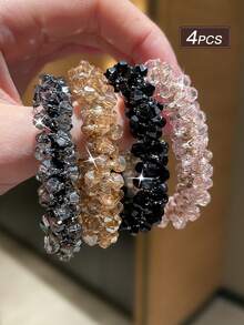 4pcs Women's Colorful Crystal Rhinestone Hair Scrunchies, High Elasticity Hair Ties, Vintage Elegant Style, Vacation Accessories, Ladies Hair Decorations, Suitable For Various Hairstyles, Can Also Be Worn As Bracelets. Casual Daily And Outdoor Wear, All Season Headwear, School Supplies, Women Accessory Set. Ponytail Head Accessories - Multicolor - View 8