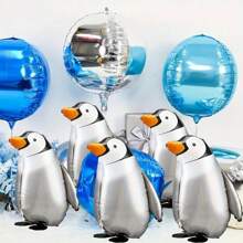 5pcs Cute Penguin Walking Helium Balloons With Ribbons, Suitable For Pet Party, Theme Party, Birthday Party, Outdoor Decoration, Zoo Events