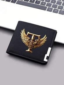 1pc Ultra-Thin Canvas Wallet With Gold Letter And Angel Wing Design - Black Zipper Coin Purse, Fashionable Daily Card And Small Change Holder - Black - View 10