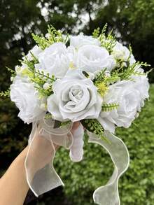 1 件装伴娘花束蕾丝装饰玫瑰花束人造花束适用于婚礼情人节