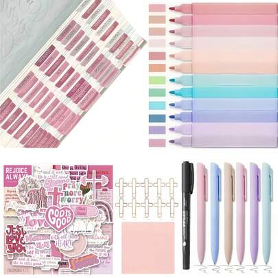 36pcs Bible Study Supplies, 75 Label Pages, 6 Ballpoint Pens, 12 Highlighters, Stickers, Unisex Bible Study Label Pages, Office & School Supplies. Back To School. Christmas Gift.
