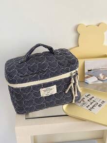 1 件绗缝爱心网格大容量女孩化妆包带手柄，方便携带，女士旅行化妆包，化妆品，护肤品，洗漱用品收纳包 - 彩色 - 查看 9