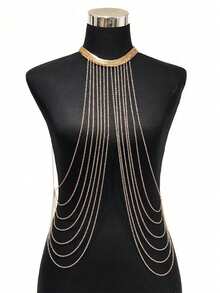 1pc Women's Fashionable Alloy Multi-Layer Tassel Body Chain, Sexy Beach Accessory - Gold - View 6
