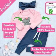 Sempre Bebê Baby Girl Clothing Set Long Sleeve Bodysuit With Pants And Headband Blogger Diva Leopard Print Kitten Bow Outfit Winter Cold Weather Set Little Elephant - 水鴨藍 - 查看 4