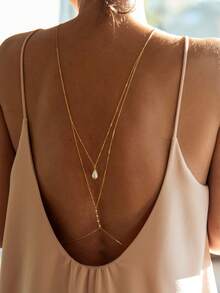 A Simple Fashion Pearl Pendant Back Chain Bohemian Style Beaded Back Chain Female Jewelry Accessories Summer Wedding - Gold - View 1