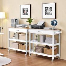 Rolling Kitchen Island Cart, Utility Storage Trolley On Wheels With Bamboo Worktop, Detachable Towel Rack And Drawer For Kitchen/Dining Room, White - White - View 3