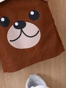 Ensemble de 2 pièces T-shirt à manches courtes et short imprimé ours dessin animé décontracté pour garçon, adapté pour l'été, les sports, le port quotidien, l'école et les voyages