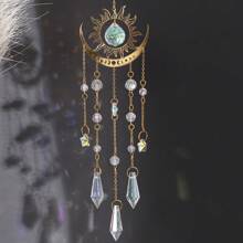 1pc Golden Flame Moon Crystal Pendant Sunlight Catcher Outdoor Garden AB Color Hanging Decoration Ornament,Halloween,Spooky,Autumn,Holiday,Festival,Home Decor ,Room Decor,Wall Decor Gifts Birthday Graduation
