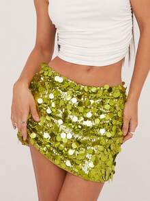 Women's Sequin Skirt Sparkle Stretchy Bodycon Mini Night Out Party Glitter Skirts - 綠色 - 查看 1