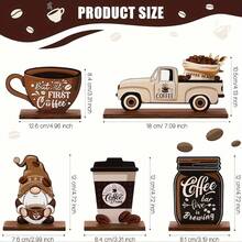 5pcs/Set Rustic Wooden Coffee Bar Decor Set - Quirky Figurines, Vintage Truck And Mason Jar Designs, Suits Kitchen & Living Room - Multifunctional Indoor/Outdoor Wooden Table Display, Great For Thanksgiving - Multicolor - View 6