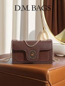 复古时尚女士单肩包，优雅链条斜挎包，小巧纹理皮革手机袋