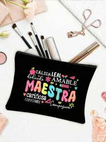 Bolso de mano de lino con estampado de agradecimiento al maestro, monedero de lino negro, bolsa de compras negra con texto "Maestra", regalo de aprecio al maestro, bolso de mujer de lino de gran capacidad. Diseño innovador, bolso de almacenamiento casual portátil de gran capacidad