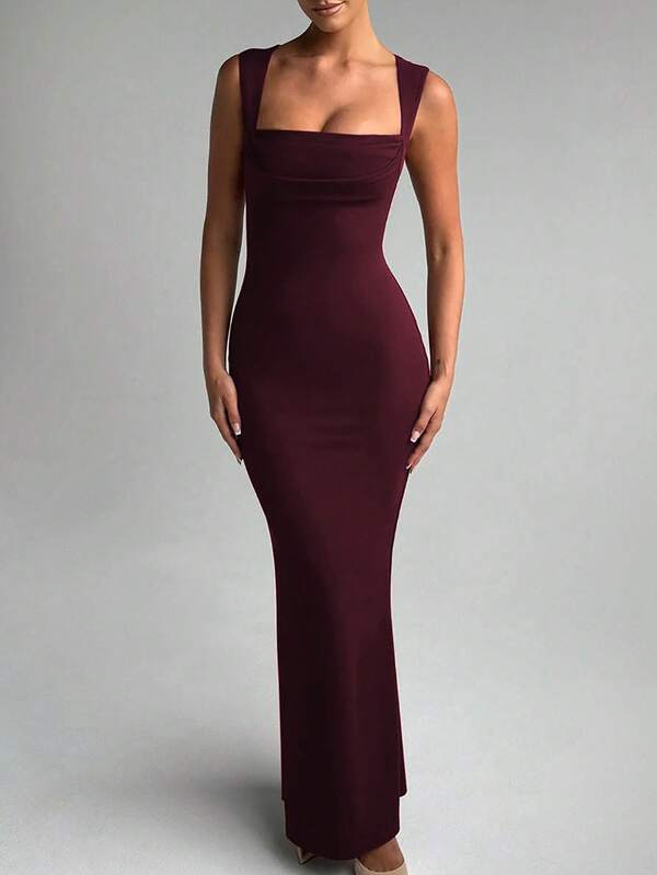 Summer Women Sleeveless Square Collar Bodycon Elegant Long Dress Sexy Party Dress Evening, For Cocktail