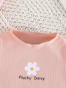 2pcs Baby Girls' Floral Print Casual T-Shirt Top And Allover Flower Allover Print Pants Set - Pink - View 3