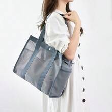 网状沙滩包 家庭超大沙滩托特包口袋沙滩巾包