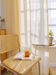 1pc Hanging French Retro Crochet Lace Sheer Curtain, Bohemian American Style Window Curtain