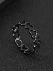 1pc Men's Black Heart-Shaped Ring, Suitable For Everyday Wear
