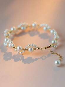 1 件/2 件优雅浪漫猫爪珍珠手链，白色编织猫爪珍珠女士手链，奢华别致的时尚风格手链，精致简约的婚礼、海滩派对、毕业典礼、节日礼物配饰 - 彩色 - 查看 1