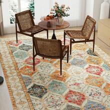 Vintage Boho Area Rugs For Living Room Bedroom, Soft Washable Printed Rug For Living Room Indoor Non Slip Stain Resistant Carpet For Dining Room Boho Rug For Home Decor Aesthetic - 橘色 - 查看 3
